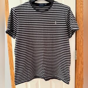 Polo Ralph Lauren | XL | Mens Black and Gray Striped Tee Shirt Custom Slim Fit